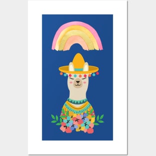 Bohemian Llama Rainbow and Flowers Posters and Art